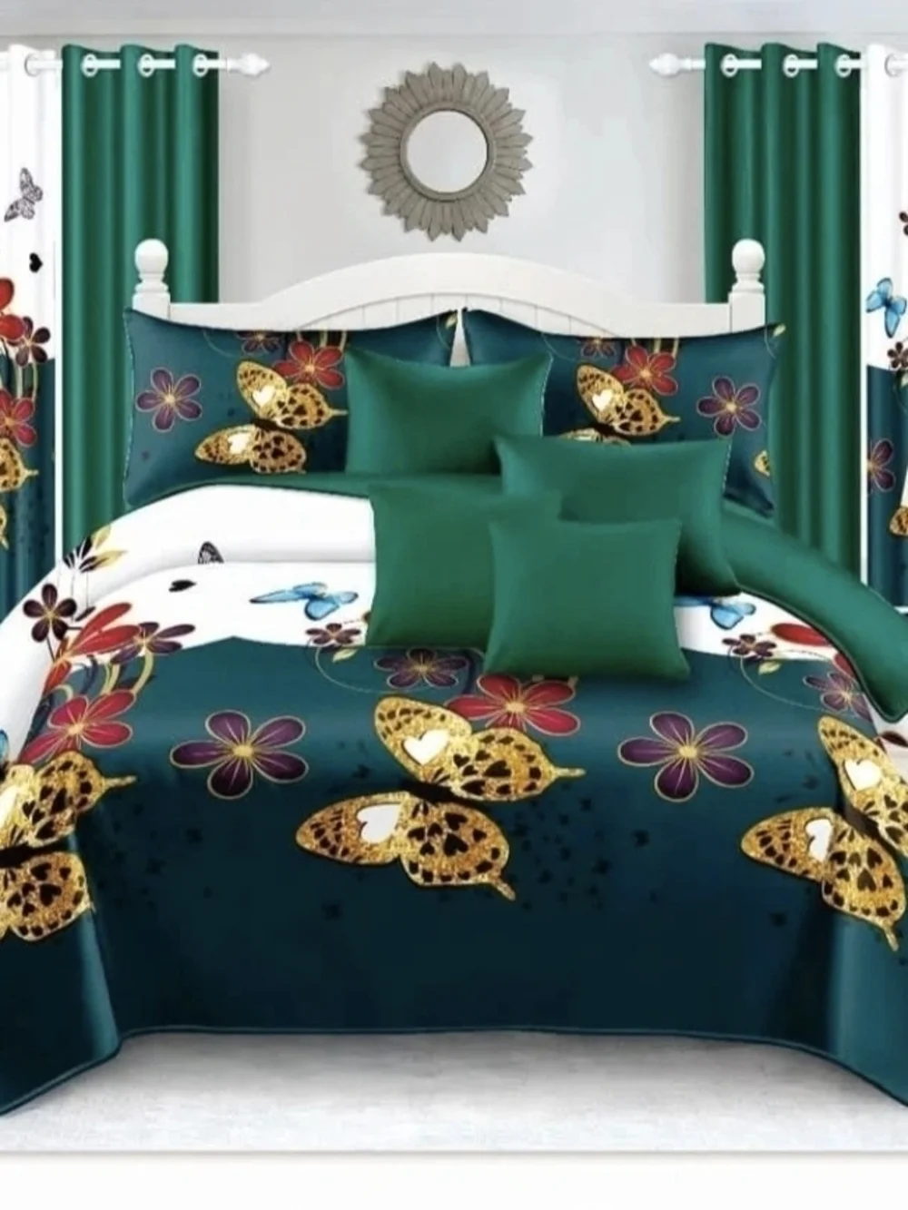14 pcs Emerald Green Butterfly & Floral Comforter Set - Unbranded